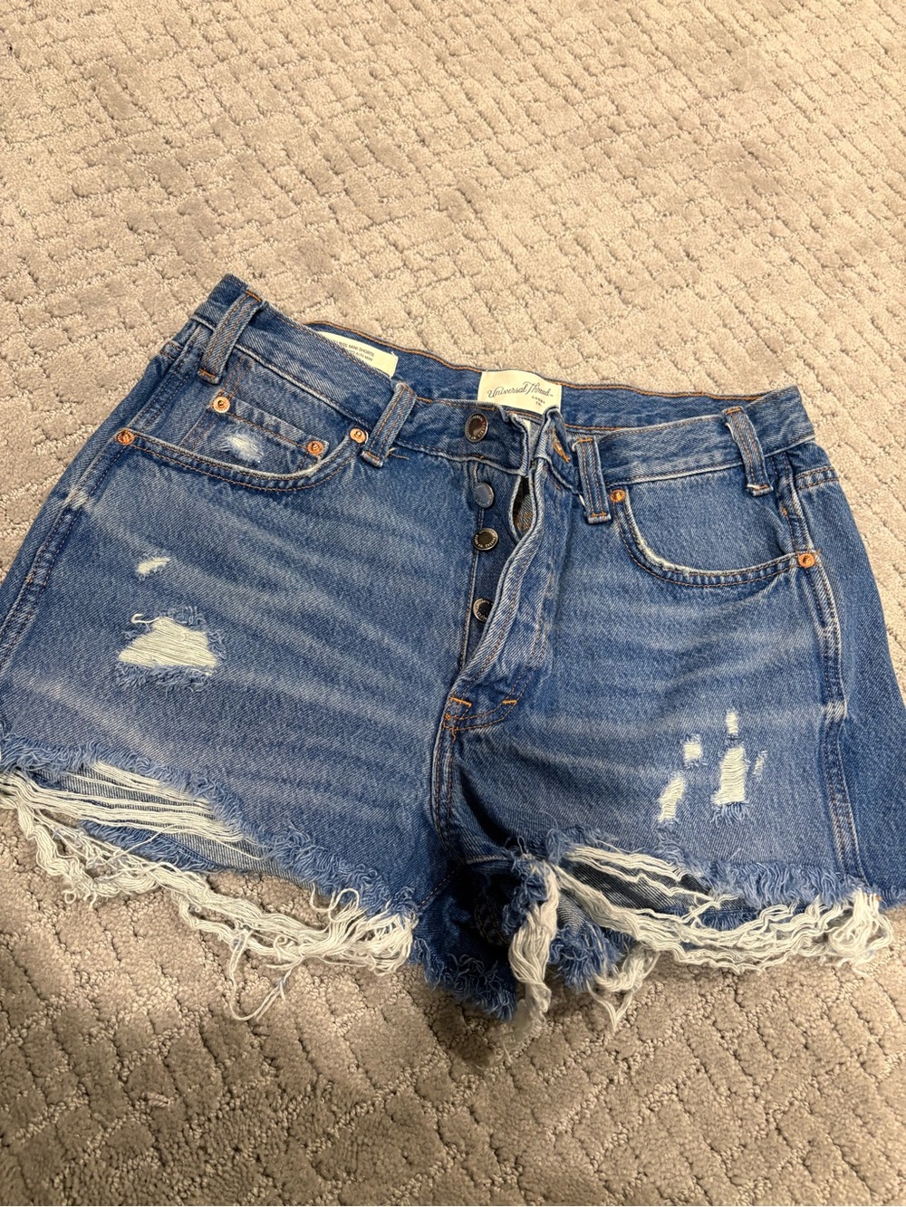 Universal Thread Distressed Button-Fly Denim Shorts - Blue